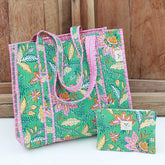 Ensemble sac bandoulière et trousse de maquillage menthe